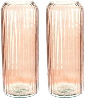 Excellent Houseware Set van 2x Excellent Houseware glazen vaas / bloemen vazen - roze - 15 x 37 cm