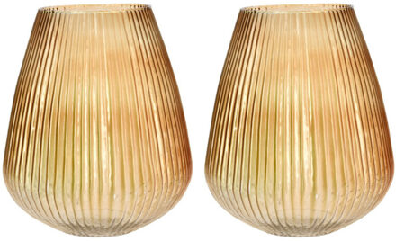 Excellent Houseware Set van 2x Excellent Houseware glazen vaas / bloemen vazen - roze - 25 x 37 cm