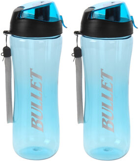 Excellent Houseware Set van 2x stuks bidon drinkfles/waterfles blauw 700 ml