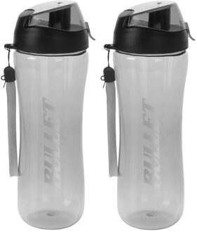 Excellent Houseware Set van 2x stuks bidon drinkfles/waterfles grijs 700 ml - Drinkflessen