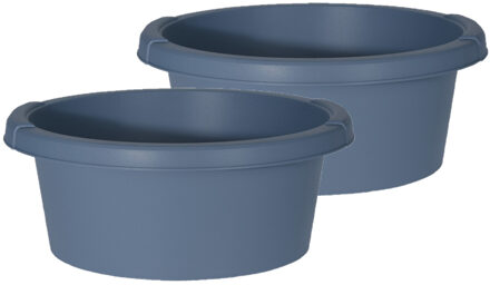 Excellent Houseware Set van 2x stuks blauwe afwasteilen/afwasbakken rond kunststof 6 liter - Afwasbak