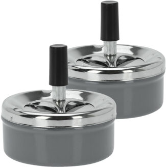 Excellent Houseware Set van 2x stuks druk en draai tafel asbak metaal antraciet/chrome 9 x 5 cm - Asbakken Grijs