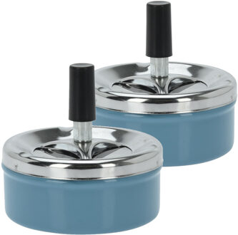 Excellent Houseware Set van 2x stuks druk en draai tafel asbak metaal blauw/chrome 9 x 5 cm - Asbakken