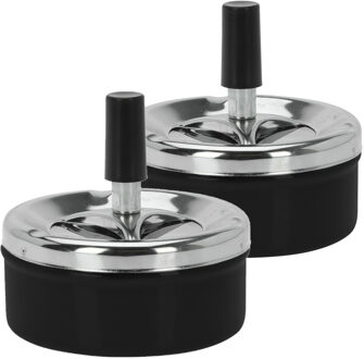 Excellent Houseware Set van 2x stuks druk en draai tafel asbak metaal zwart/chrome 9 x 5 cm - Asbakken