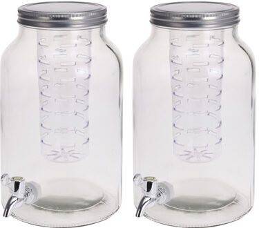 Excellent Houseware Set van 2x stuks glazen drank dispenser met infuser 4 liter - Drankdispensers Transparant