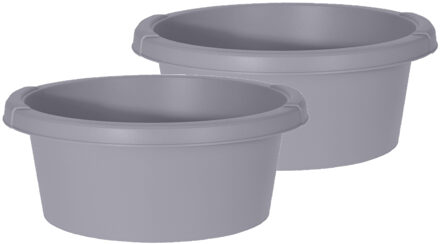 Excellent Houseware Set van 2x stuks grijze afwasteilen/afwasbakken rond kunststof 6 liter - Afwasbak Grijs