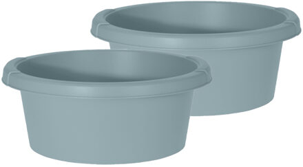 Excellent Houseware Set van 2x stuks groene afwasteilen/afwasbakken rond kunststof 6 liter - Afwasbak