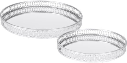 Excellent Houseware Set van 2x stuks ronde kaarsenplateaus spiegel zilver D25 en D30 cm - Kaarsenplateaus Zilverkleurig