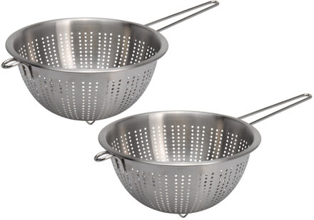 Excellent Houseware Set van 2x stuks zilveren RVS vergieten/zeven met handvat 24 x 13 cm