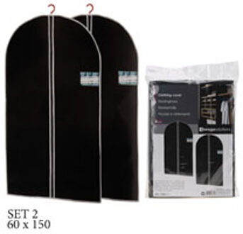 Excellent Houseware Set van 2x stuks zwarte kledinghoezen 60 x150 cm - Kledinghoezen Grijs