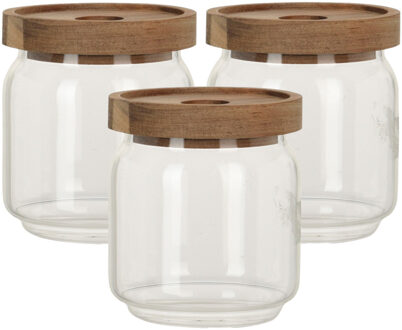 Excellent Houseware Set van 3x stuks glazen luxe keuken voorraadpot/voorraadbus 400 ml - Voorraadpot Bruin