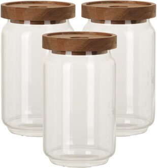 Excellent Houseware Set van 3x stuks glazen luxe keuken voorraadpot/voorraadbus 700 ml - Voorraadpot Bruin