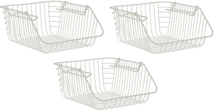 Excellent Houseware Set van 3x stuks witte opberg/opruim mandjes stapelbaar 29 x 27 x 14 cm