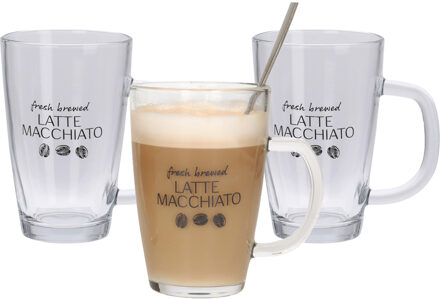 Excellent Houseware Set van 4x latte Macchiato glazen inclusief lepels 300 ml - Koffie- en theeglazen Transparant