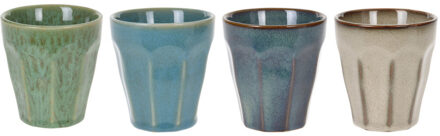 Excellent Houseware Set van 4x stuks luxe gekleurde porseleinen bekertjes/koffiekopjes 250 ml - Bekers Multikleur