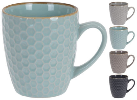 Excellent Houseware Set van 4x stuks luxe gekleurde stoneware bekers/koffiekopjes 300 ml - Bekers Multikleur