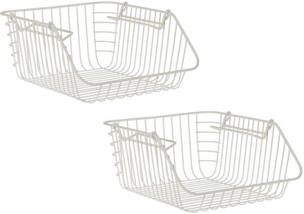 Excellent Houseware Set van 4x stuks witte opberg/opruim mandjes stapelbaar 29 x 27 x 14 cm