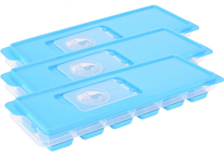 Excellent Houseware Set van 5x stuks trays met ijsklontjes/ijsblokjes vormpjes 12 vakjes kunststof blauw met afsluitdeks