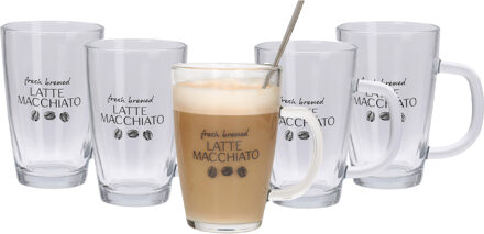 Excellent Houseware Set van 6x latte Macchiato glazen inclusief lepels 300 ml - Koffie- en theeglazen Transparant