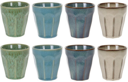 Excellent Houseware Set van 8x stuks luxe gekleurde porseleinen bekers/koffiekopjes 250 ml - Bekers Multikleur