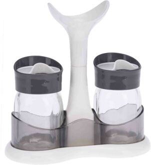 Excellent Houseware Setje van peper en zout vaatjes/strooiers - 3 Delig - wit - 80 ml Multi