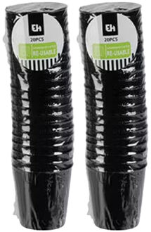 Excellent Houseware Shotglas - 40x - zwart - kunststof - 30 ml - herbruikbaar