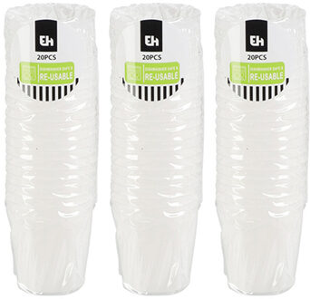 Excellent Houseware Shotglas - 60x - wit - kunststof - 30 ml - herbruikbaar