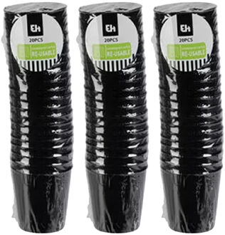 Excellent Houseware Shotglas - 60x - zwart - kunststof - 30 ml - herbruikbaar