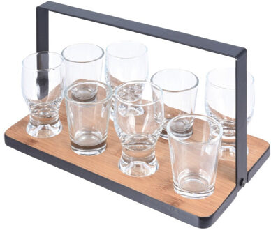 Excellent Houseware Shotglazen serveerplank met glaasjes 9-delig set