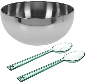 Excellent Houseware Slakom/schaal met kunststof slacouvert - RVS - D24 cm