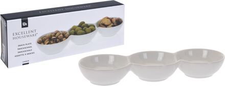 Excellent Houseware Snackschaal porselein 3-vaks 24x8x3cm Wit