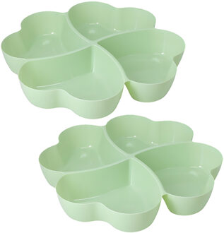 Excellent Houseware Snackschaal / serveerschaal bloem - 2x - met vakverdeling - groen - kunststof - D32 cm - Serveerscha