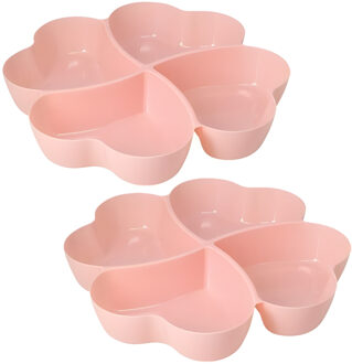 Excellent Houseware Snackschaal / serveerschaal bloem - 2x - met vakverdeling - roze - kunststof - D32 cm - Serveerschal