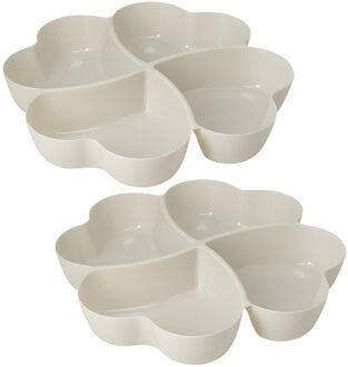 Excellent Houseware Snackschaal / serveerschaal bloem - 2x - met vakverdeling - wit - kunststof - D32 cm - Serveerschale