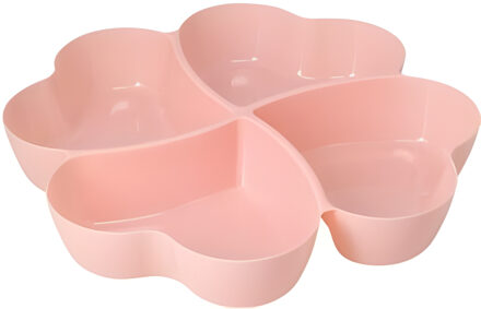 Excellent Houseware Snackschaal / serveerschaal bloem - met vakverdeling - roze - kunststof - D32 cm - Serveerschalen