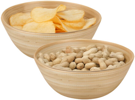 Excellent Houseware Snackschaaltje / kommetje - 2x - D18 x H7 cm - bamboe - naturel - soep / yoghurt / chips