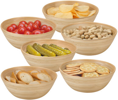 Excellent Houseware Snackschaaltje / kommetje - 6x - D18 x H7 cm - bamboe - naturel - soep / yoghurt / chips