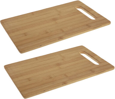 Excellent Houseware Snijplank bamboe hout - 2x stuks - rechthoekig - met handvat - 36 x 23 cm