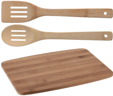 Excellent Houseware Snijplank - met 2 spatels - 23 x 33 cm - van hout - Broodplank - serveerplank