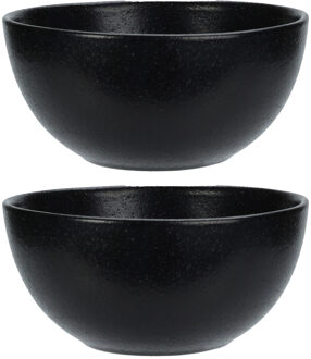 Excellent Houseware Soepkommen - 2x - Lava stone - keramiek - D15 x H7 cm - zwart - Stapelbaar