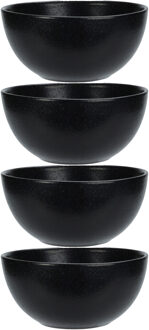 Excellent Houseware Soepkommen - 4x - Lava stone - keramiek - D15 x H7 cm - zwart - Stapelbaar - Kommetjes