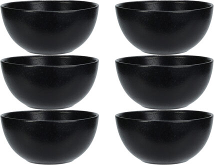 Excellent Houseware Soepkommen - 6x - Lava stone - keramiek - D15 x H7 cm - zwart - Stapelbaar
