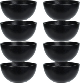 Excellent Houseware Soepkommen - 8x - Lava stone - keramiek - D15 x H7 cm - zwart - Stapelbaar