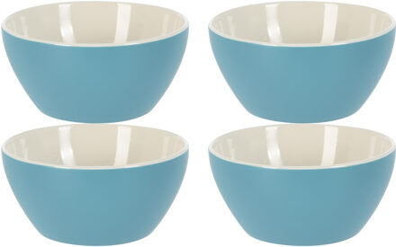 Excellent Houseware Soepkommen/schaaltjes - 4x - Acapulco - porselein - D14 x H6.5 cm - blauw - Kommetjes