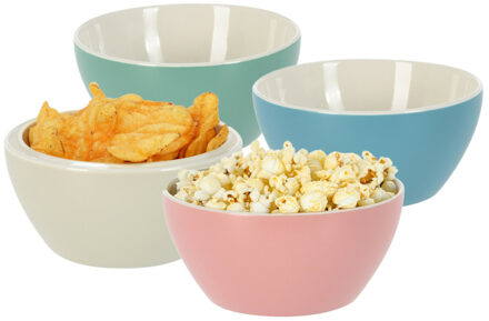 Excellent Houseware Soepkommen/schaaltjes - Acapulco - 8x stuks - multi kleuren - porselein - D14 x H6.5 cm - Stapelbaar