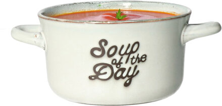 Excellent Houseware Soepkommen/serveer schaaltjes - 1x - met oor - porselein - 500ml - beige/blauw