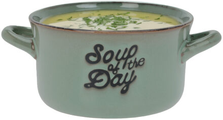 Excellent Houseware Soepkommen/serveer schaaltjes - 1x - met oor - porselein - 500ml - groen