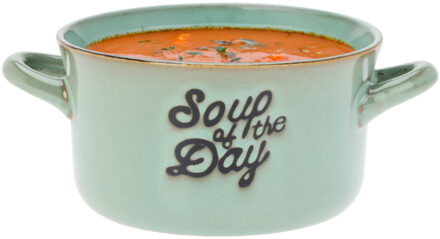 Excellent Houseware Soepkommen/serveer schaaltjes - 1x - met oor - porselein - 500ml - lichtgroen