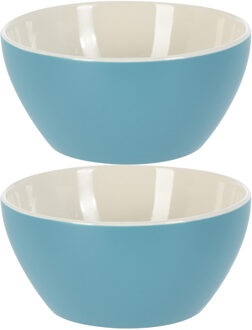 Excellent Houseware Soepkommen/serveer schaaltjes - 2x - Acapulco- porselein - D14 x H6.5 cm - blauw - Stapelbaar