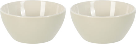 Excellent Houseware Soepkommen/serveer schaaltjes - 2x - Acapulco- porselein - D14 x H6.5 cm - creme - Stapelbaar